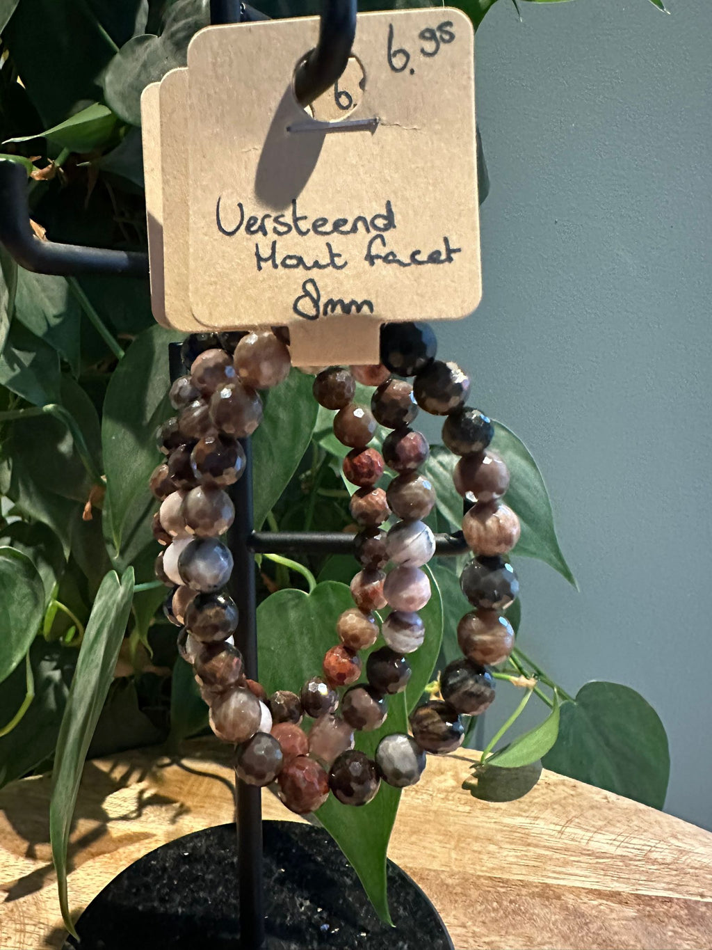 Versteend Hout Armband 8mm facetgeslepen