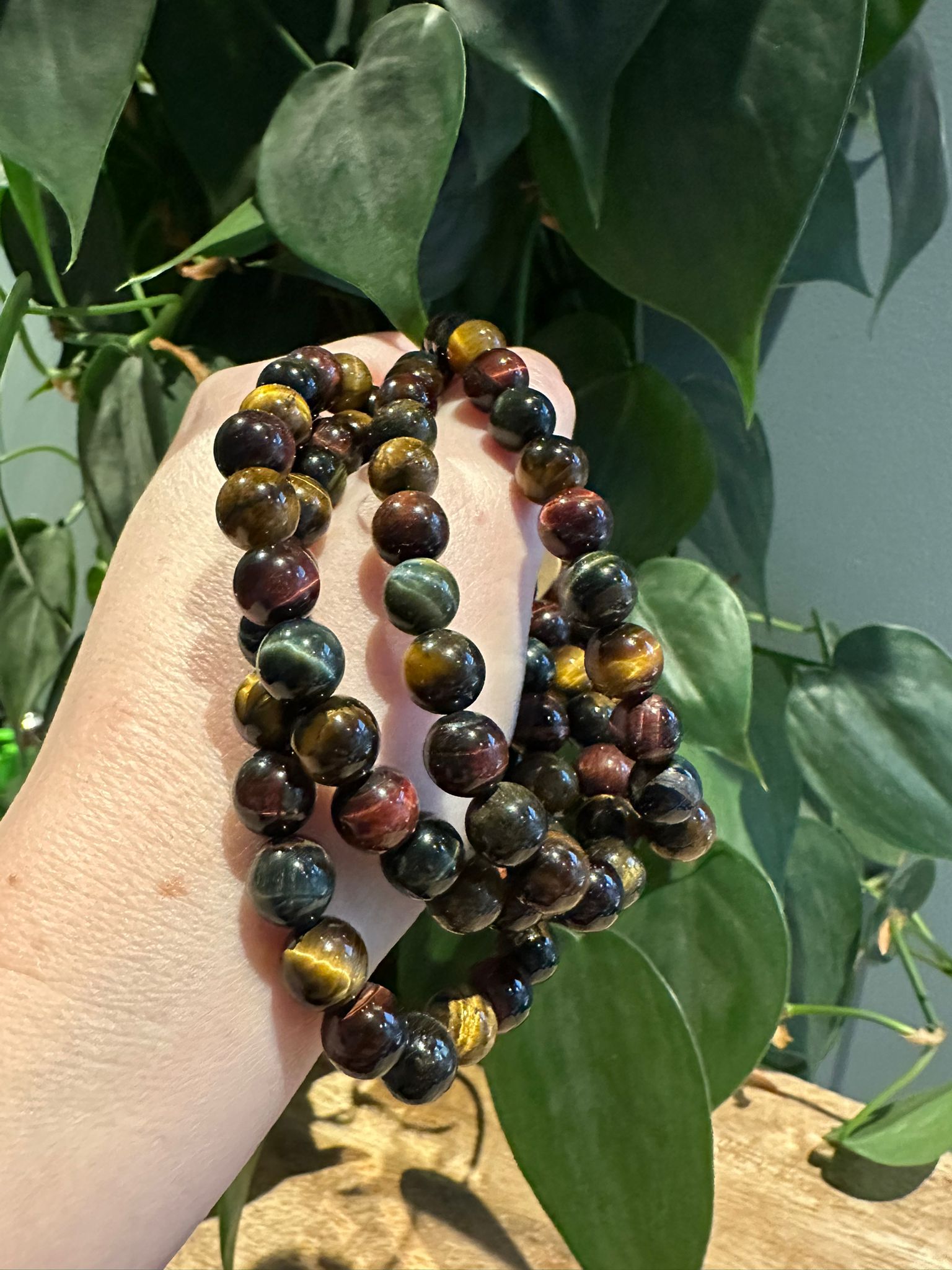 Tijgeroog trio Armband 8mm