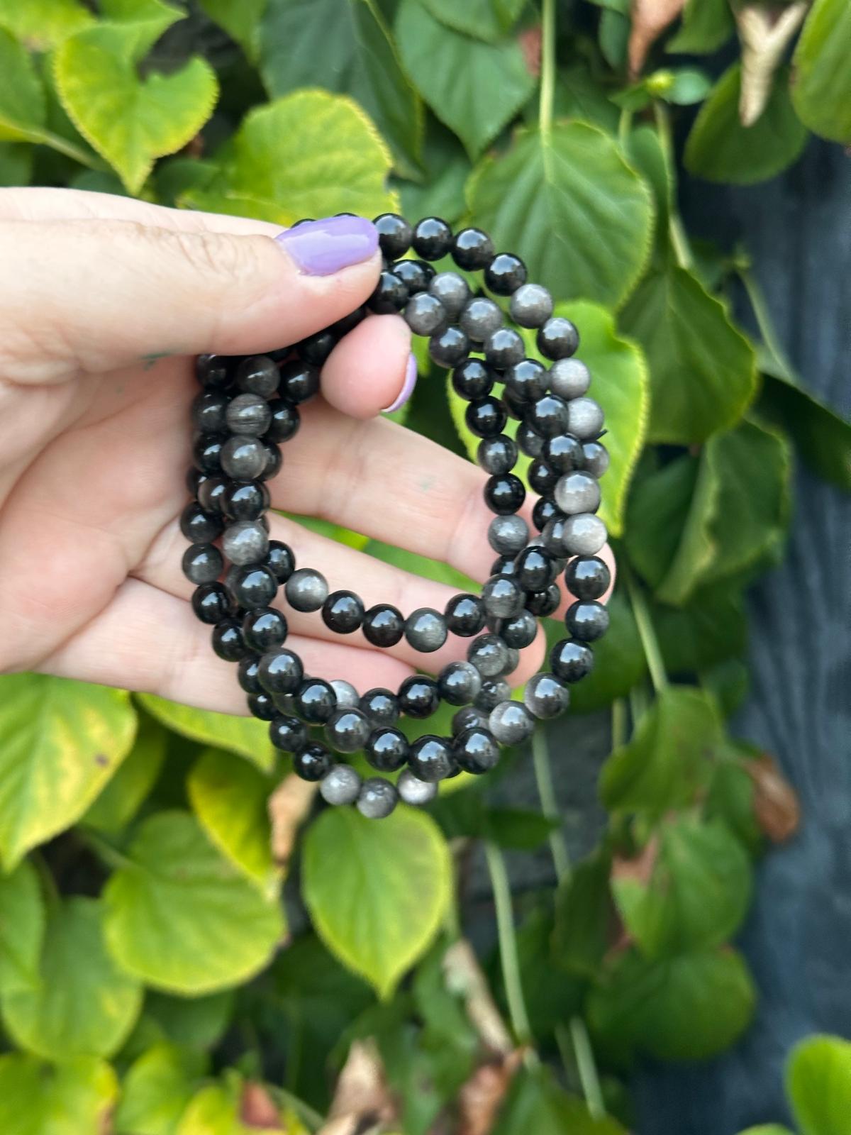 Zilver Obsidiaan Armband 6mm